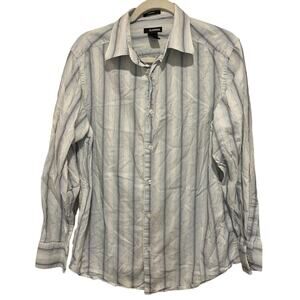 Claiborne Button Up Down Shirt Men's Size L Blue Stripe 100% Pima Cotton